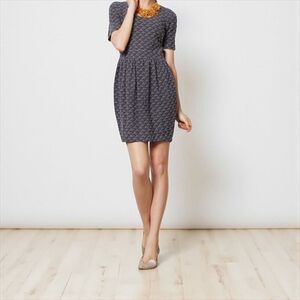 GANNI Athena Scoopneck Textured Grey Motif Short Sleeve Mini Dress Women's XS